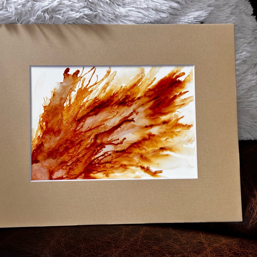 Hand made Abstract Orange alcohol ink painting